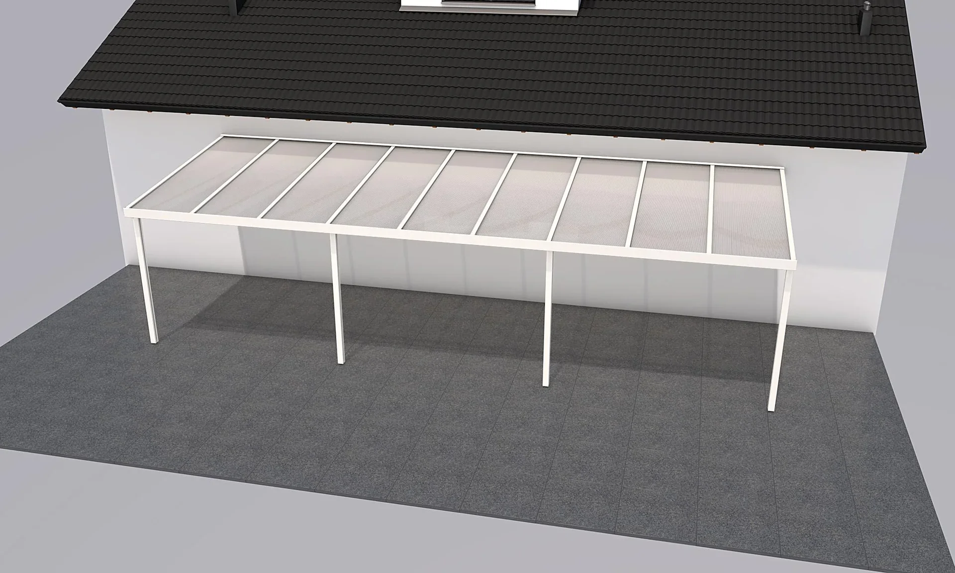 Terrassendach Premium, weiß, 9135 x 3060 mm - Polycarbonat Stegplatten 16 mm, weiß gestreift - 0