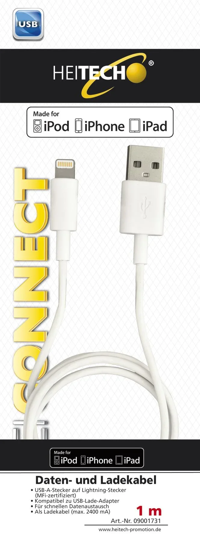 Daten- und Ladekabel USB-A/Lightning Anschluss,1m für iPod, iPhone, iPad - 1