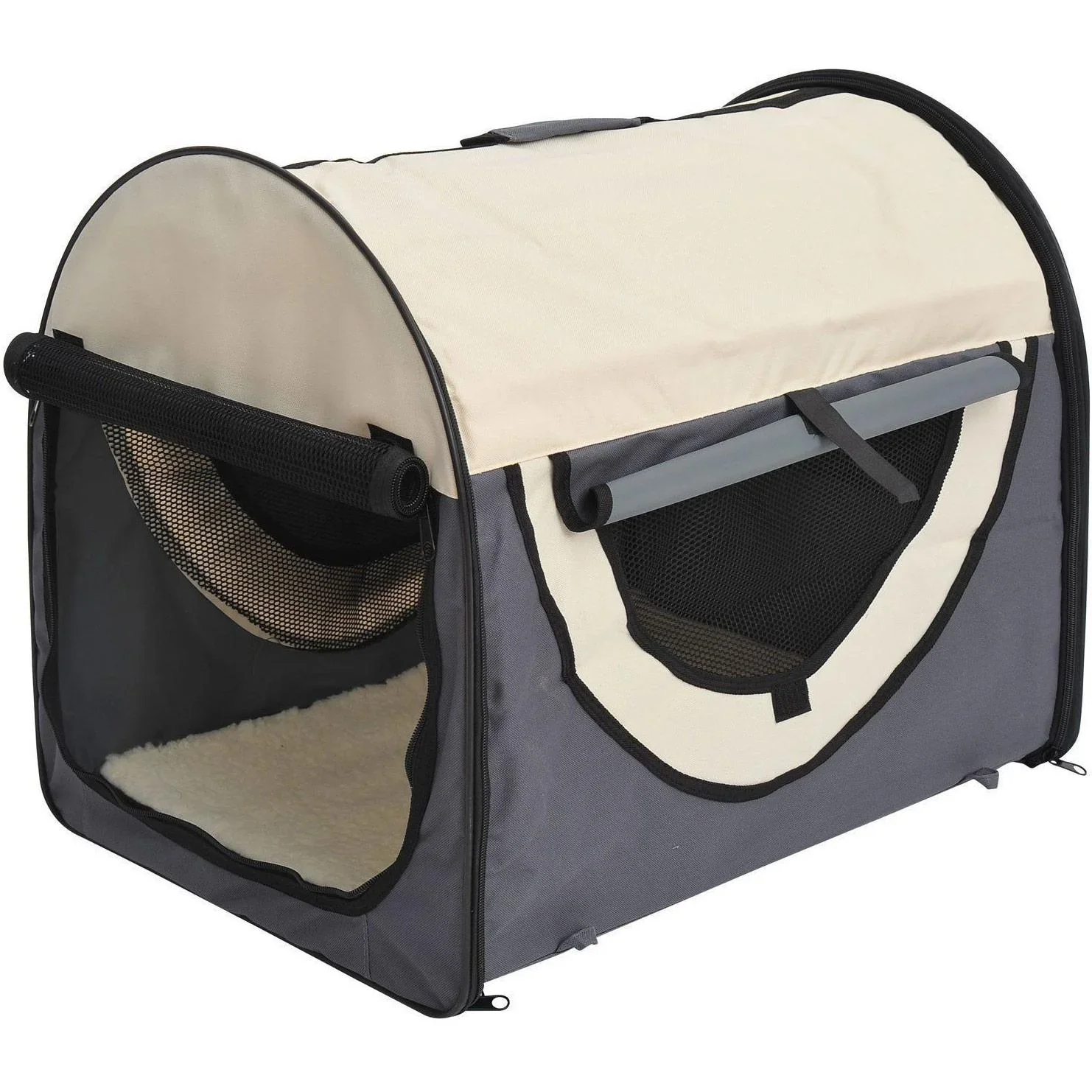 Hundetransportbox, faltbar, Größe M - 61x46x51 cm, dunkelgrau-creme - 1