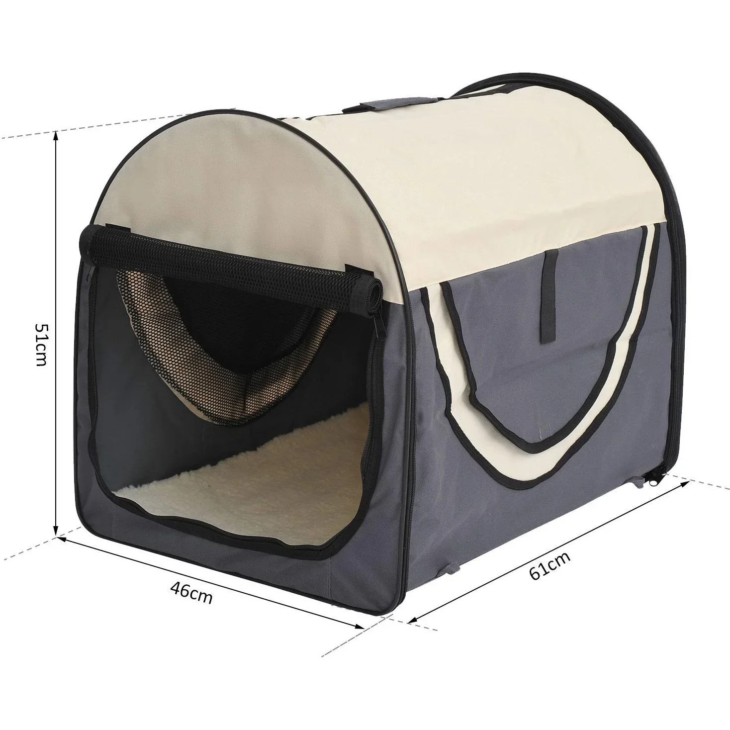 Hundetransportbox, faltbar, Größe M - 61x46x51 cm, dunkelgrau-creme - 4
