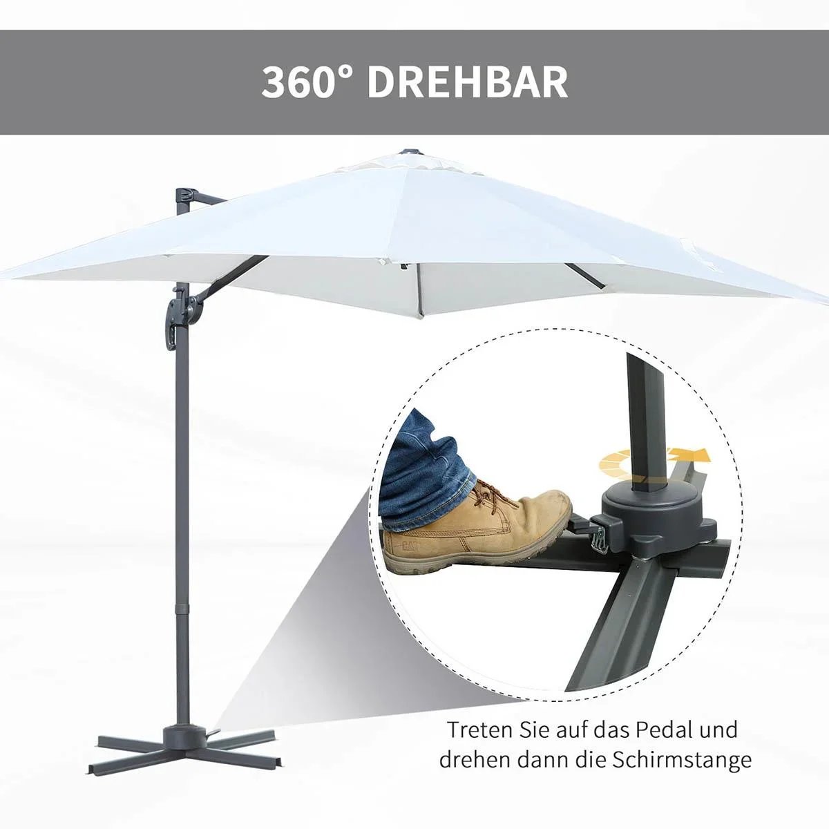 Sonnenschirm 245 x 245 cm Kurbelschirm Ampelschirm mit Kurbelvorrichtung Sonnenschutz Alu Roma Schirm Neigungswinkel ver - 1