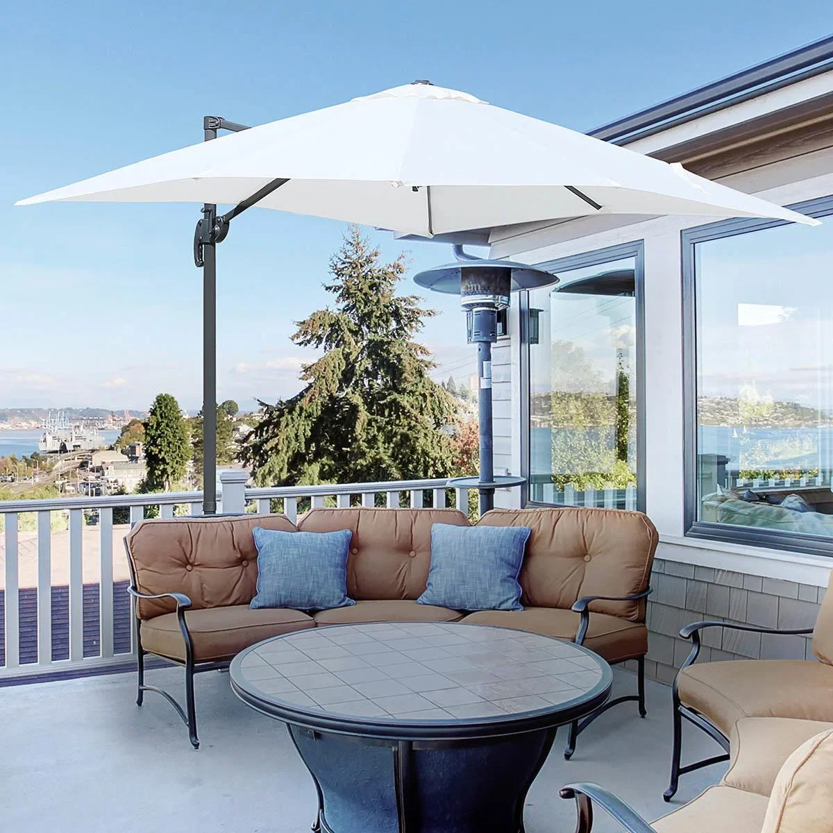 Sonnenschirm 245 x 245 cm Kurbelschirm Ampelschirm mit Kurbelvorrichtung Sonnenschutz Alu Roma Schirm Neigungswinkel ver - 3