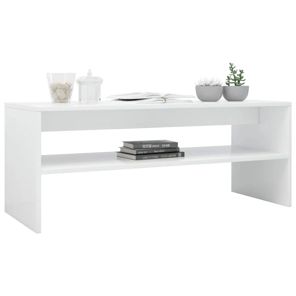 Couchtisch 100x40x40 cm Hochglanz weiß Spanplatte - 2