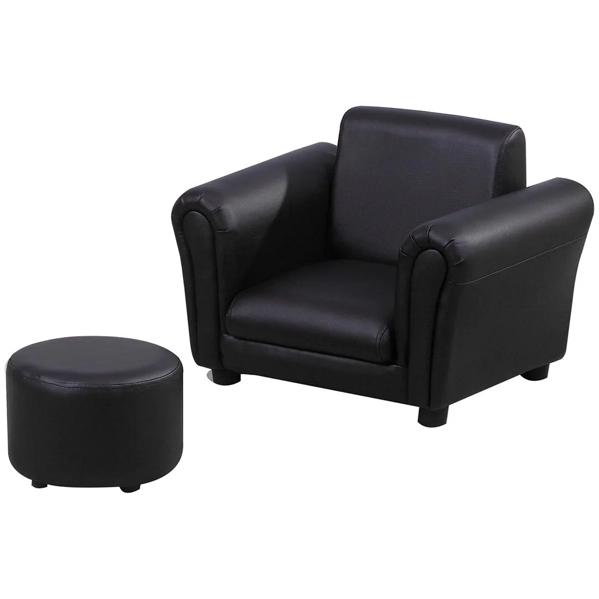 Kindersessel mit Fußhocker Kindercouch Kindersofa Minisofa Kindermöbel Holz Schwarz - 1