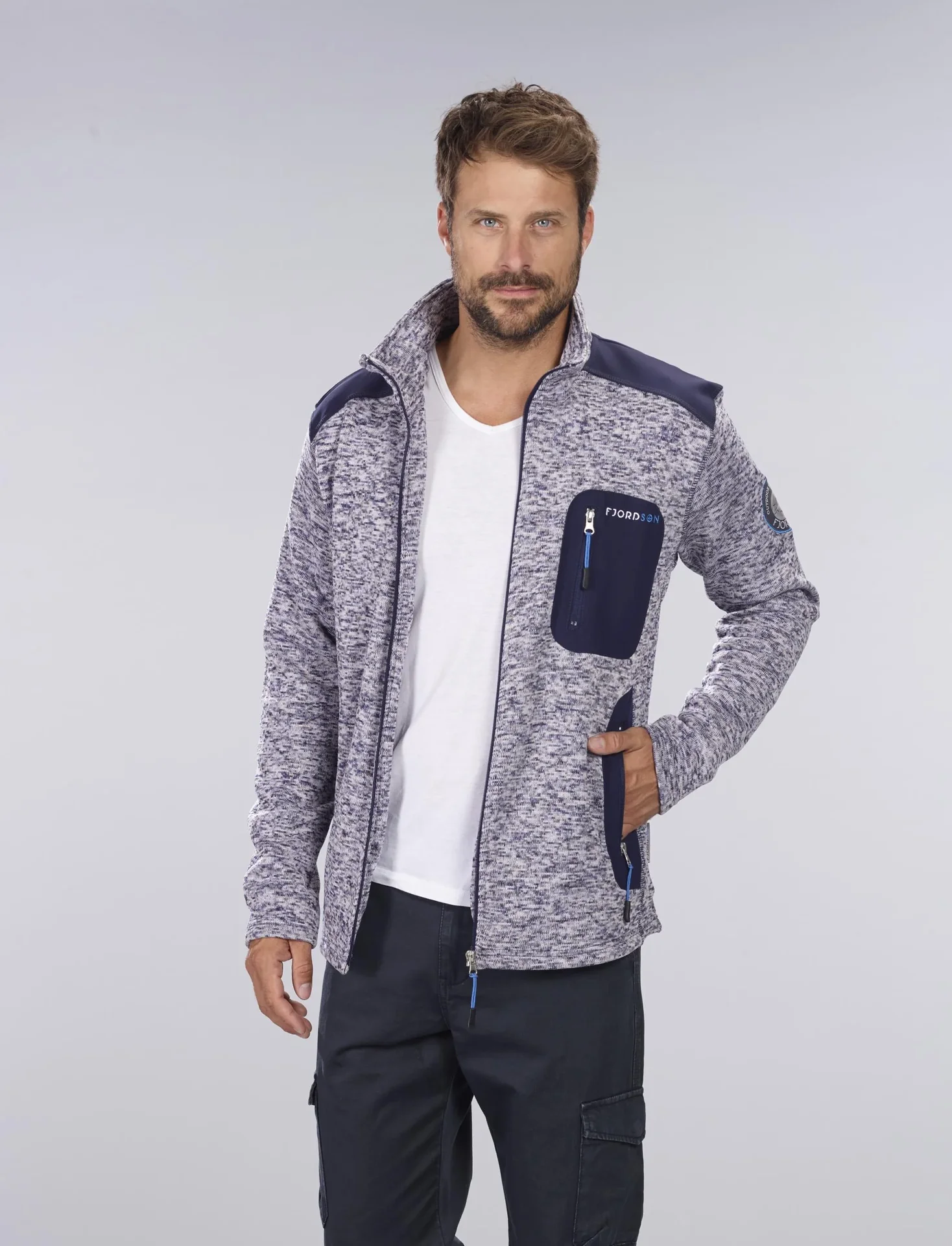 Strickfleece Jacke mit Reißverschluß, Farbe marine/grau melange, Gr. 3XL - 1