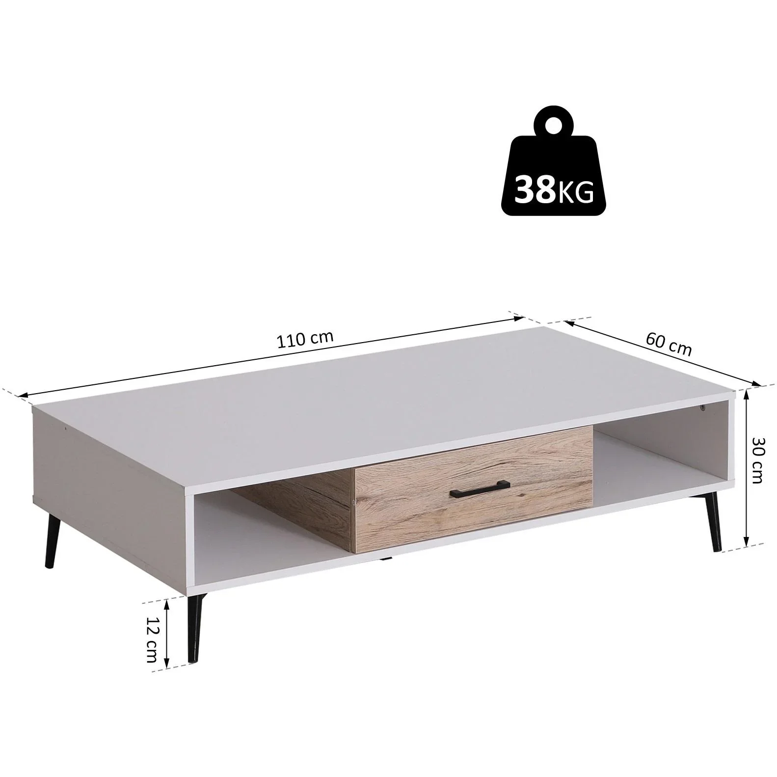 Couchtisch Beistelltisch Sofatisch Fernsehtisch Kaffeetisch 1 x Schublade 3 x Ablage Holz 110 x 60 x 30 cm - 4