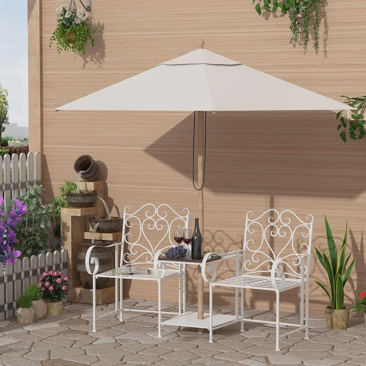 Gartenstühle mit Teetisch Balkonstuhl Sitzgruppe 2 Stühle Set Klappbar Metallrahmen 160 x 61 x 96 cm Weiß Balkonstühle M - 0