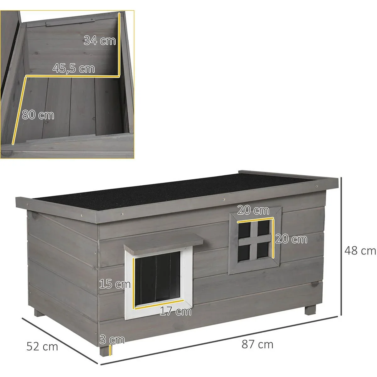 Katzenhaus - Indoor/Outdoor - Grau/Schwarz - 87 x 52 x 48 cm - 1