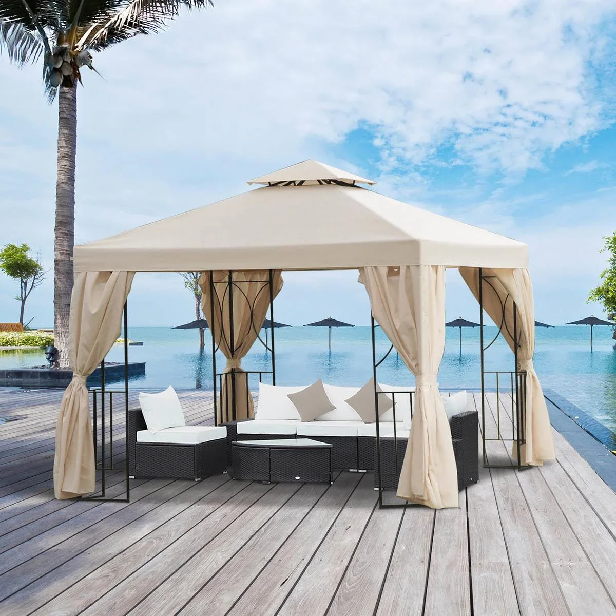 Gartenpavillon Pavillon ca. 3 x 3 m Doppeldach Partyzelt Festzelt 4 x Doppel-Seitenteile wasserdicht UV-Schutz Metall Po - 3