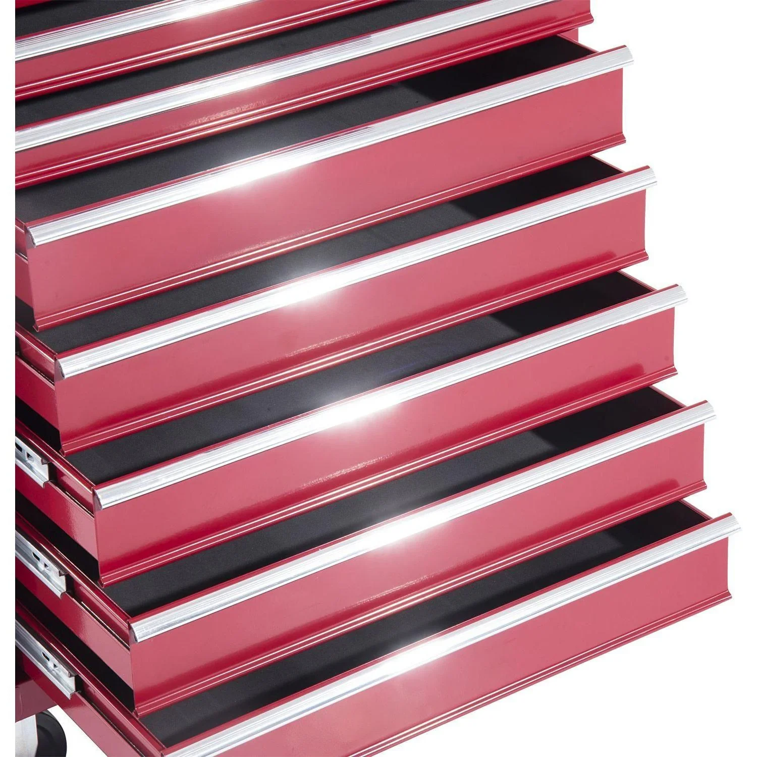 Fahrbarer Werkstattwagen, abschließbar mit 16 Schubladen, rot - 1