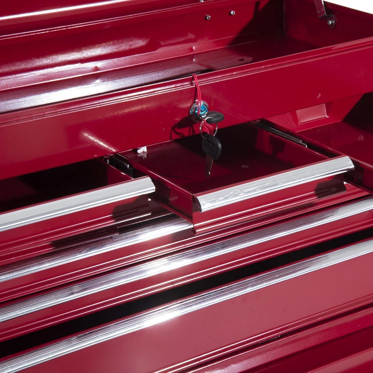 Fahrbarer Werkstattwagen, abschließbar mit 16 Schubladen, rot - 2