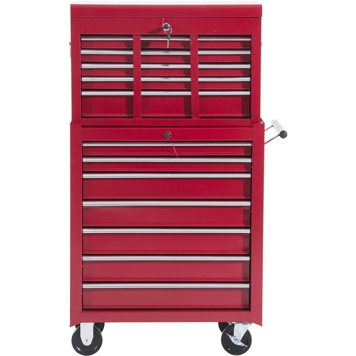 Fahrbarer Werkstattwagen, abschließbar mit 16 Schubladen, rot - 3