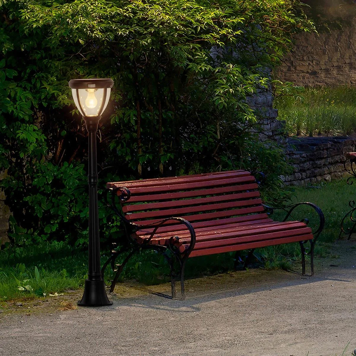 Solar Garten Laterne Gartenlampe Wegleuchte mit 31 LED 150 Lumen 3000K Aluminium gehärtetes Glas Schwarz 26 x 26 x 130 c - 0