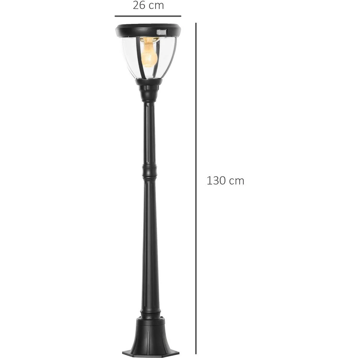 Solar Garten Laterne Gartenlampe Wegleuchte mit 31 LED 150 Lumen 3000K Aluminium gehärtetes Glas Schwarz 26 x 26 x 130 c - 1