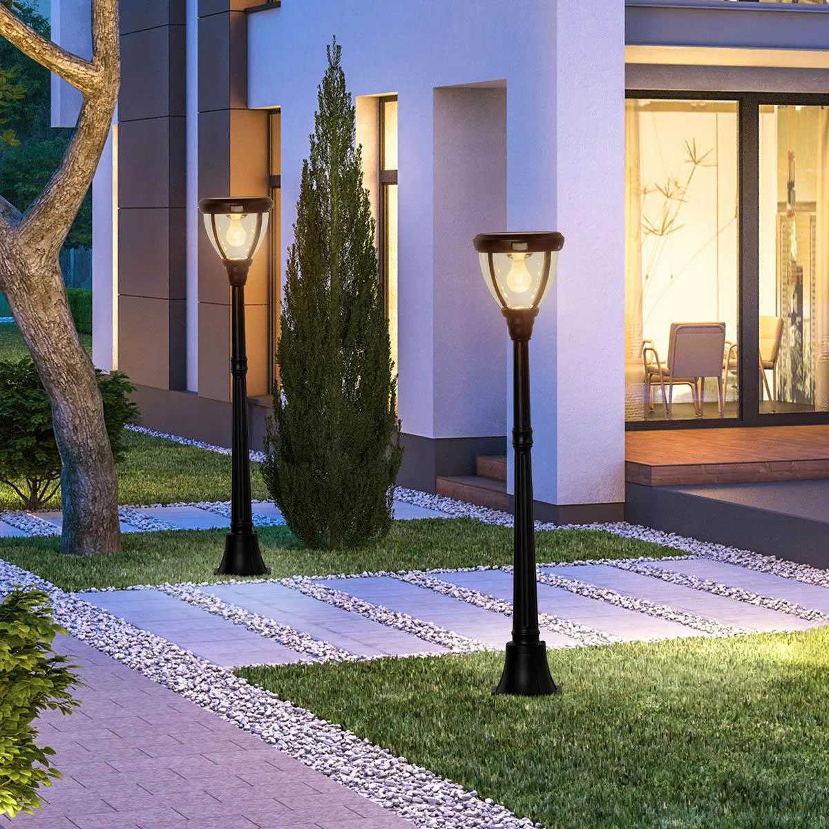 Solar Garten Laterne Gartenlampe Wegleuchte mit 31 LED 150 Lumen 3000K Aluminium gehärtetes Glas Schwarz 26 x 26 x 130 c - 4