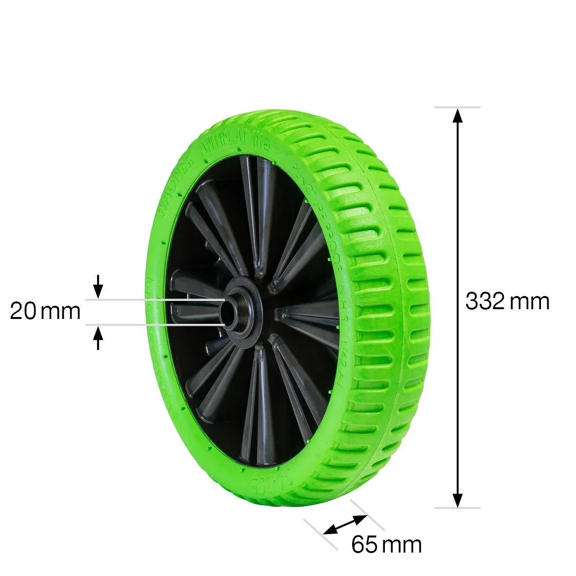 Schubkarrenrad PANNENSICHER - Ø Rad 332 mm, PU geschäumtes Rad, Gleitlager, Felge 75 mm, Achse 20 mm, Tragkraft 150 kg - 1