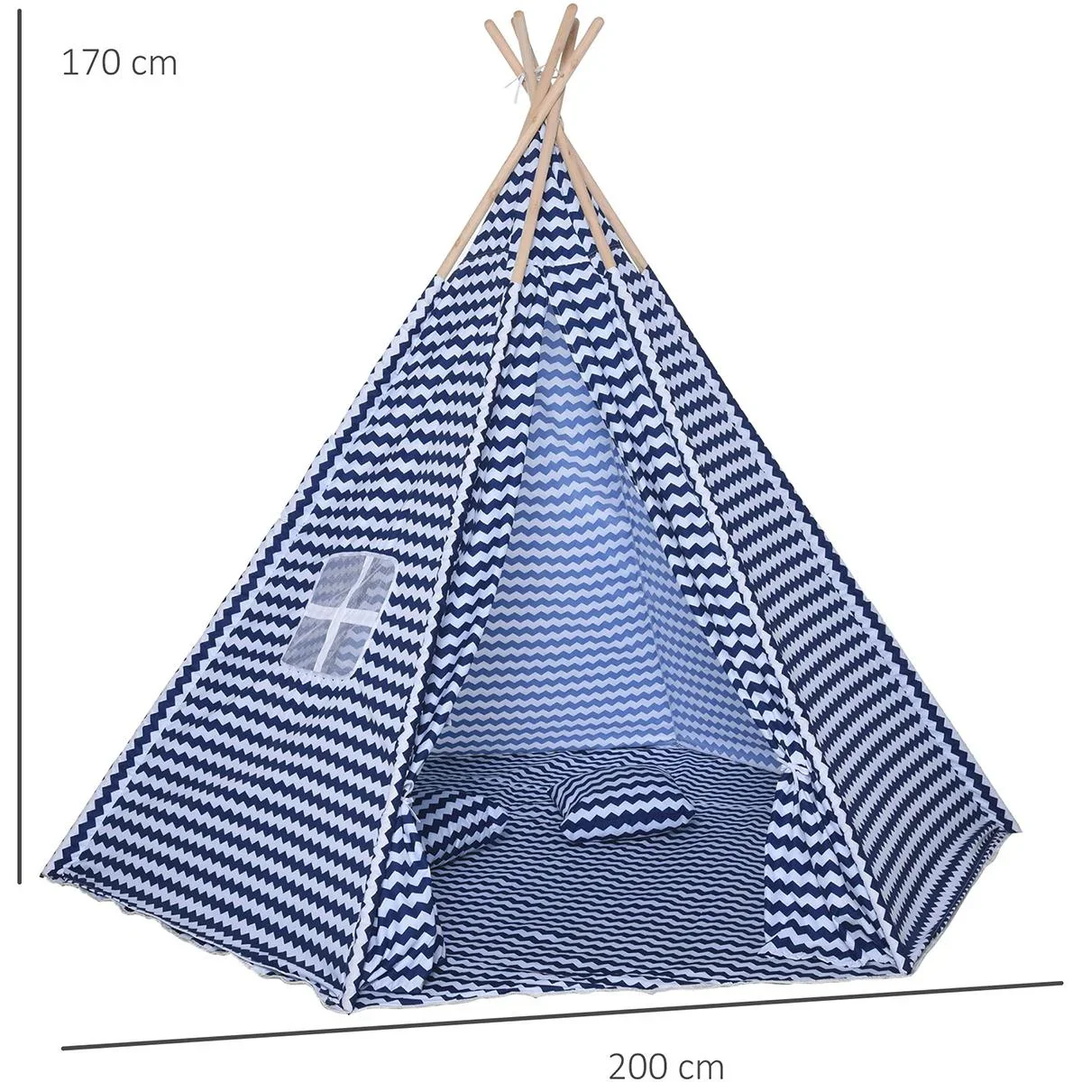 Tipi-Kinderzelt mit Bodenmatte blau, weiß - 1