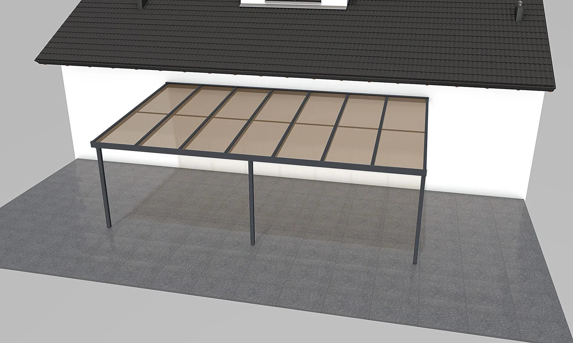 Terrassendach Premium, anthrazit, 7120 x 4060 mm - Polycarbonat Stegplatten 16 mm, bronze - 0
