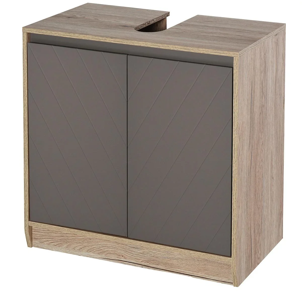 Waschbeckenunterschrank Badschrank Badmöbel mit 2 Türen Unterschrank MDF Grau+Eiche 60 x 30 x 59,8 cm - 2