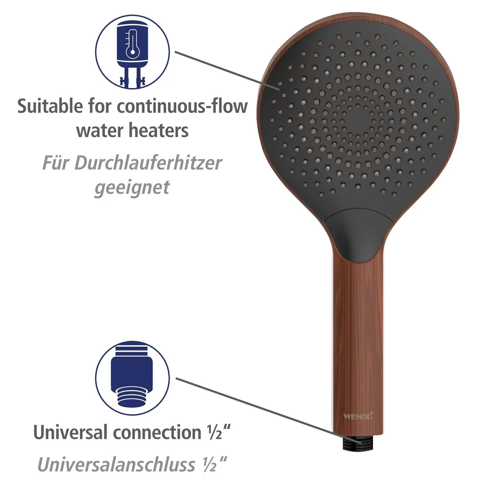Wasserspar-Duschkopf Watersaving Wood, Ø 12 cm - 0