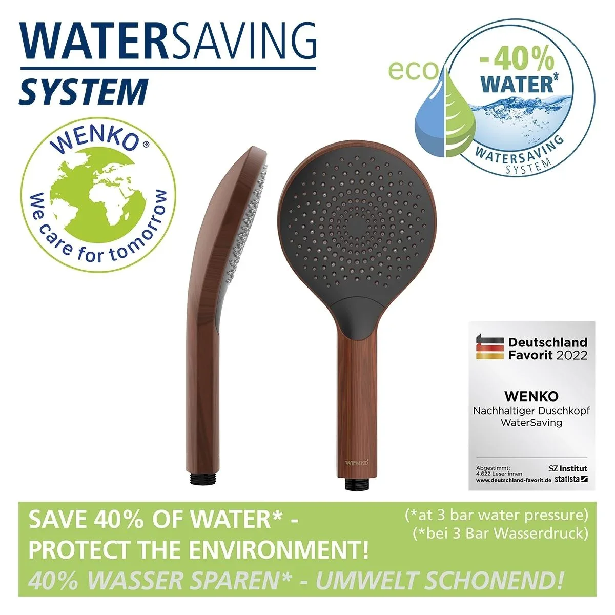 Wasserspar-Duschkopf Watersaving Wood, Ø 12 cm - 2