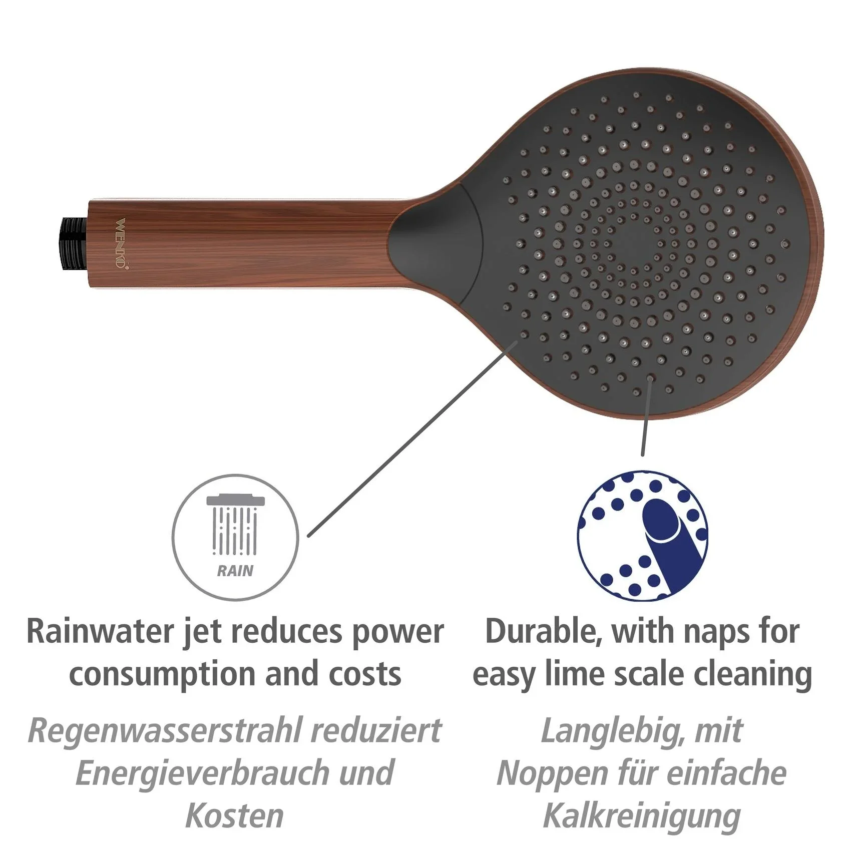 Wasserspar-Duschkopf Watersaving Wood, Ø 12 cm - 5