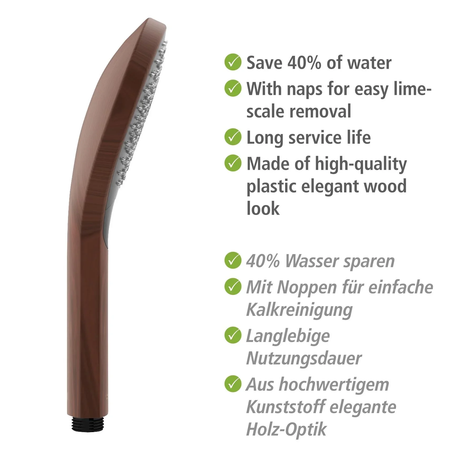 Wasserspar-Duschkopf Watersaving Wood, Ø 12 cm - 7