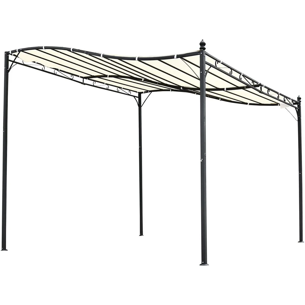 Terrassenüberdachung in geschwungener Form cremeweiß/schwarz - 0