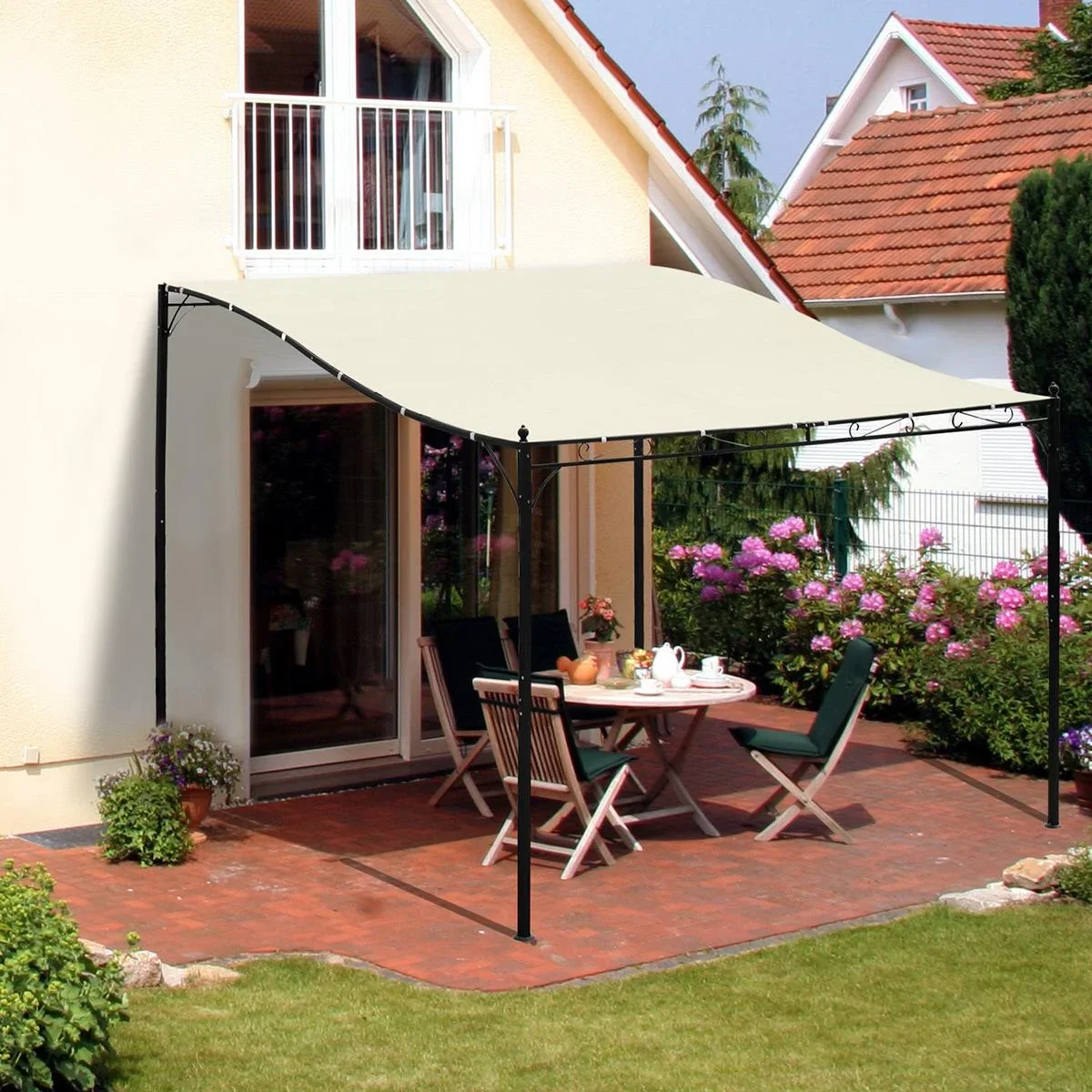 Terrassenüberdachung in geschwungener Form cremeweiß/schwarz - 6