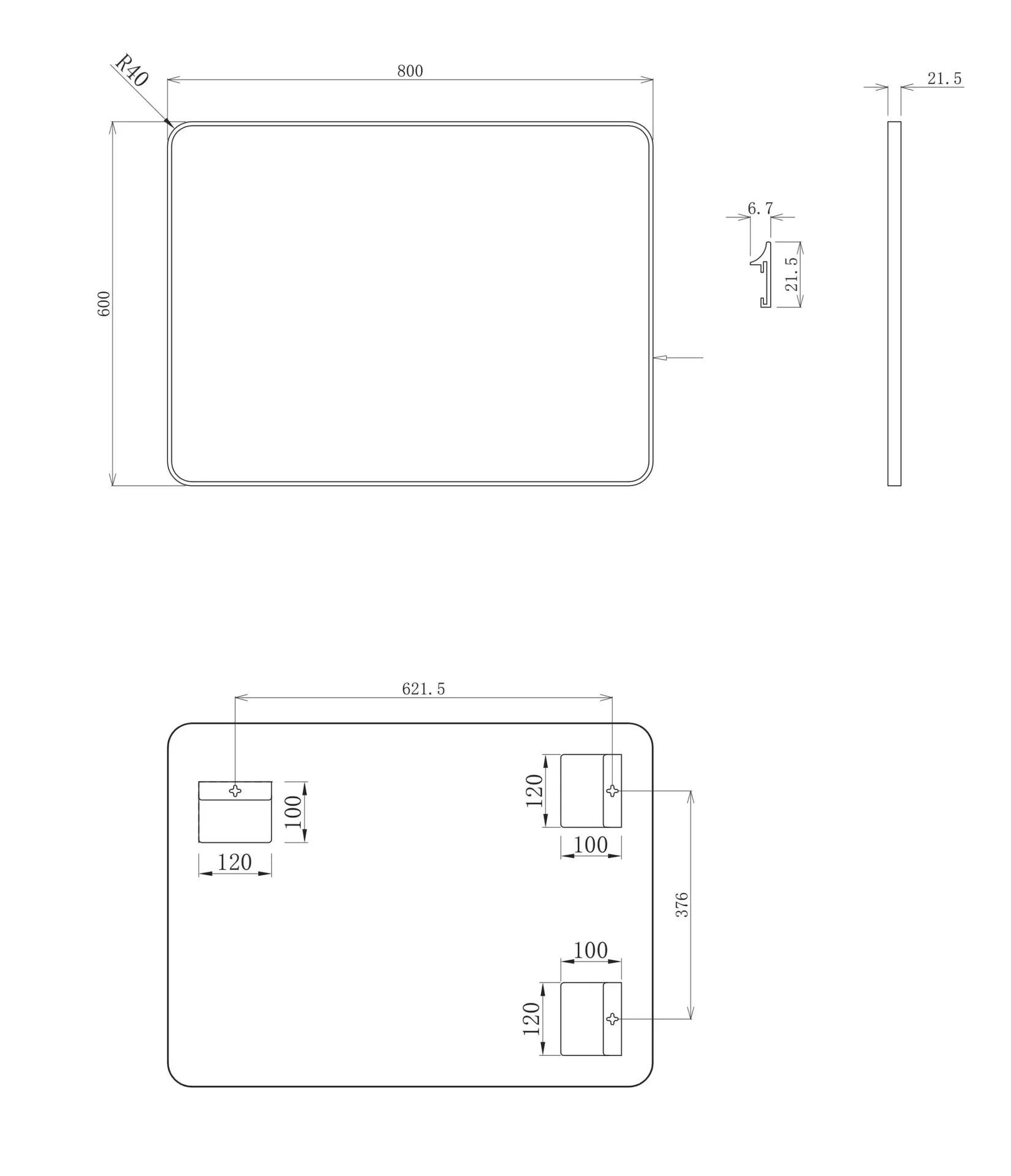 Wandspiegel "Black Living" - 80 x 60 cm - Badspiegel mit hochwertigen und robusten Aluminiumrahmen - 4