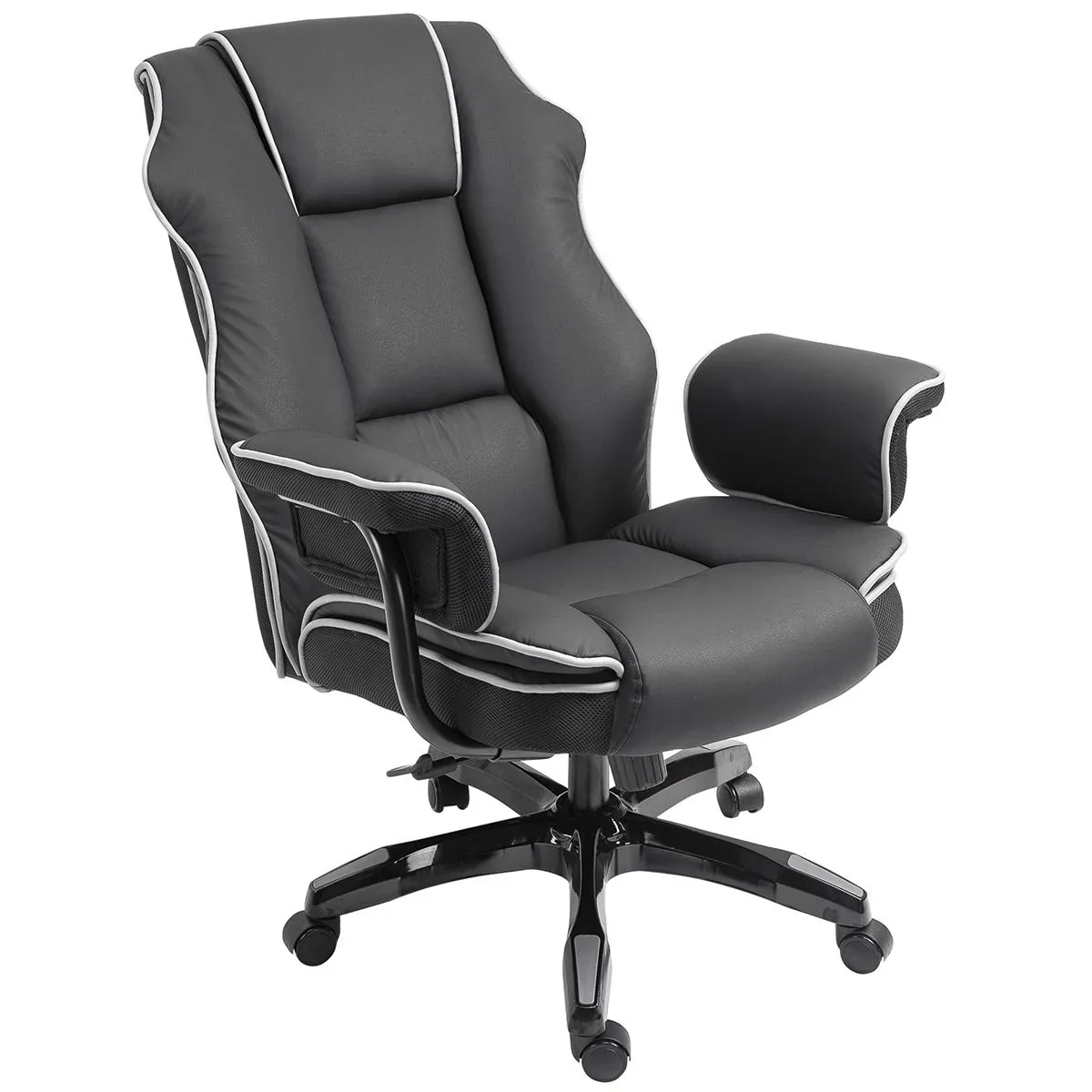 Ergonomischer Bürostuhl mit Armlehnen, Höhenverstellbarer Schreibtischstuhl mit Wippfunktion, Drehstuhl, Kunstleder, Sch - 0