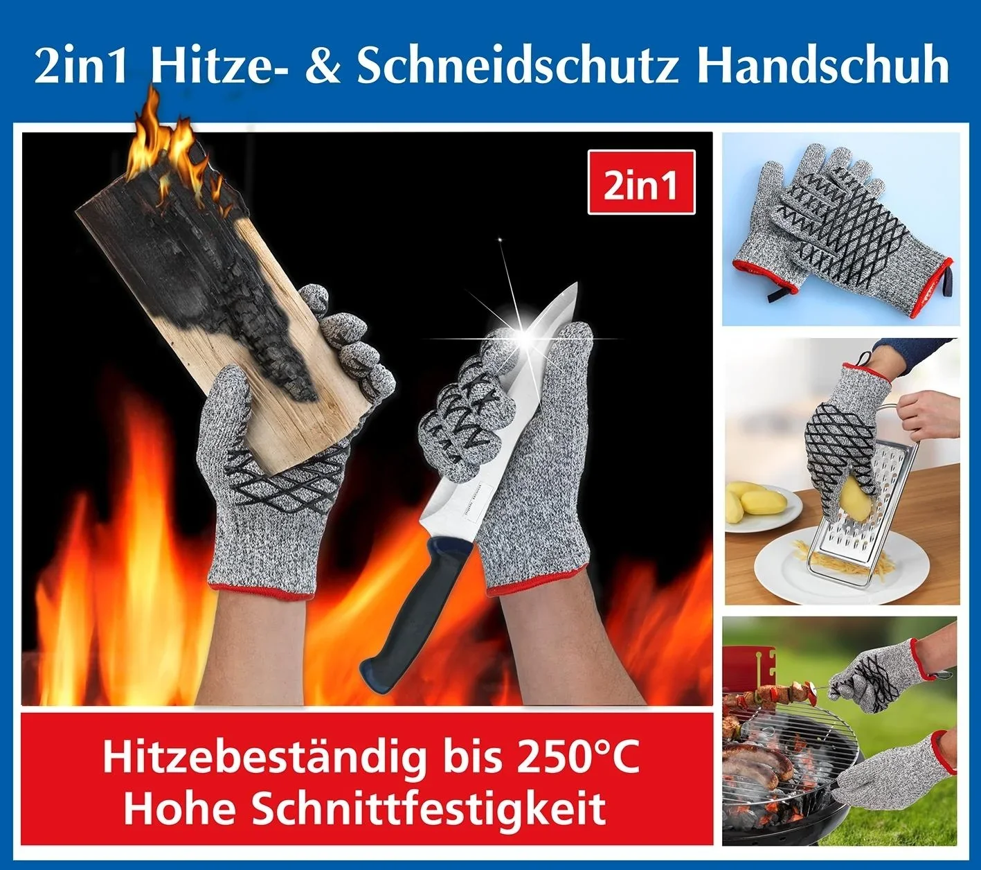Hitze- und Schneidschutzhandschuhe, Damengröße, 1 Paar - 3