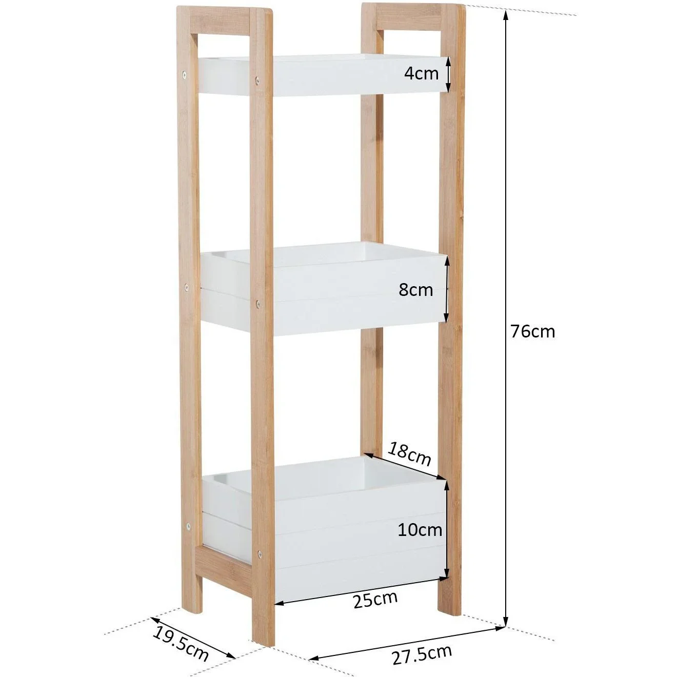 Badregal Standregal Holzregal 3 Staufächer Weiß - 3