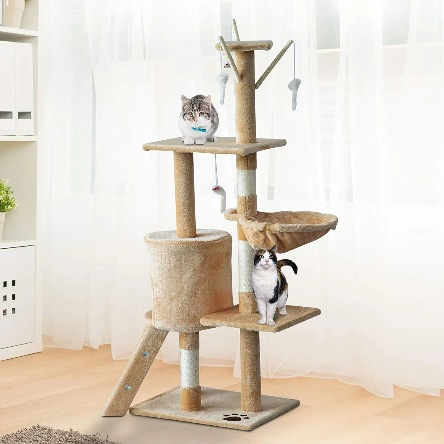 Katzenbaum Kratzbaum Katzenkratzbaum Kletterbaum 4 Spielzeug Beige - 1