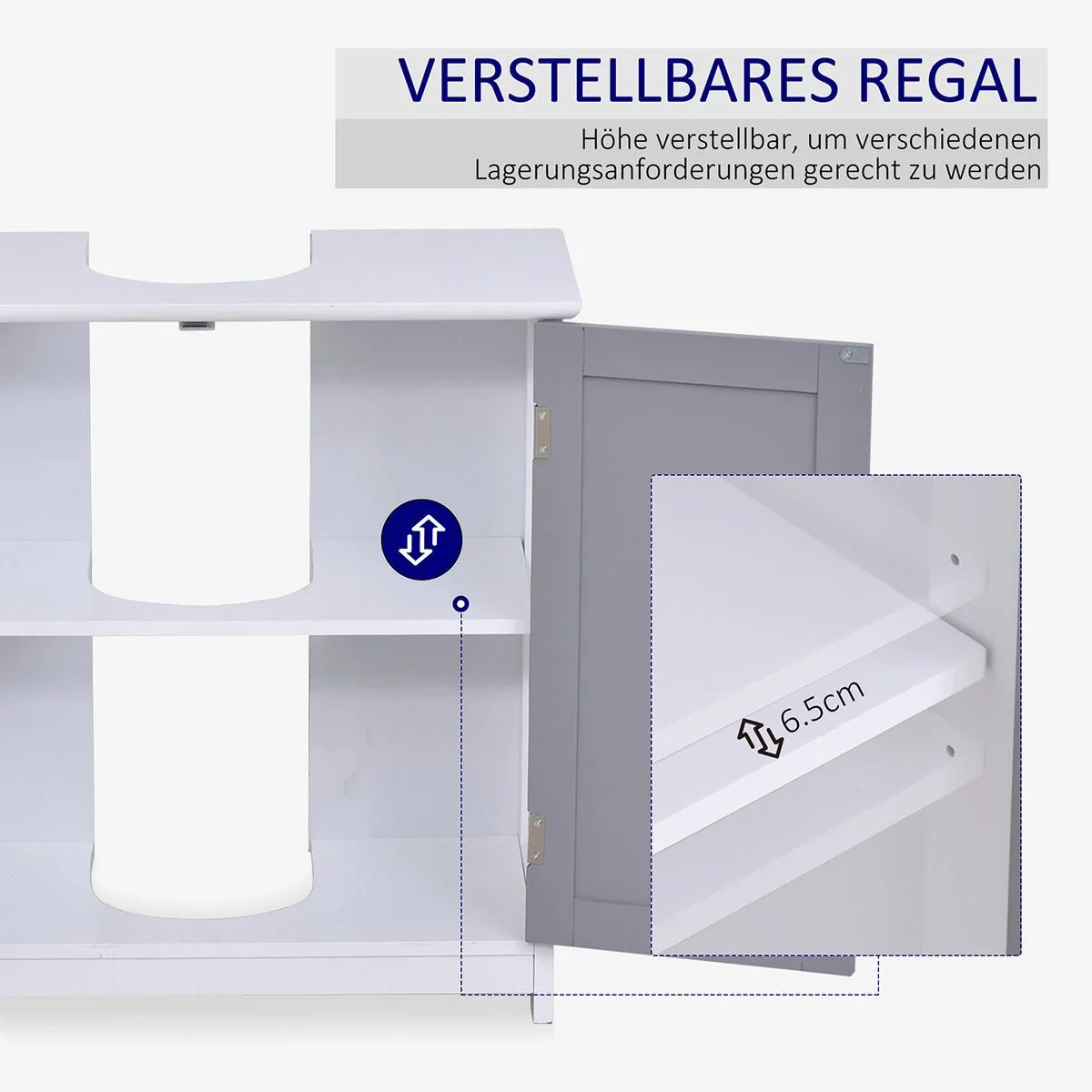 Waschbeckenunterschrank mit verstellbaren Einlegeböden Weiß+Grau - 6