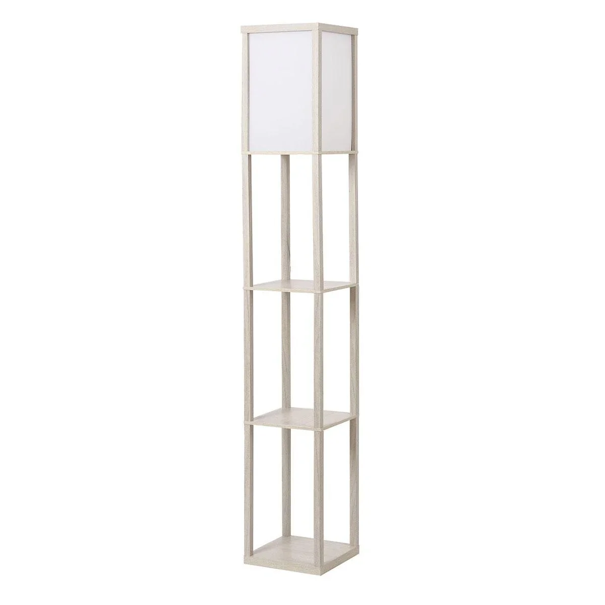 Stehleuchte Stehlampe mit 3 Regalen Innenbeleuchtung E27 bis 40W für Wohn-/Schlafzimmer E1-MDF, Acryl Eiche+Weiß 26 x 26 - 0