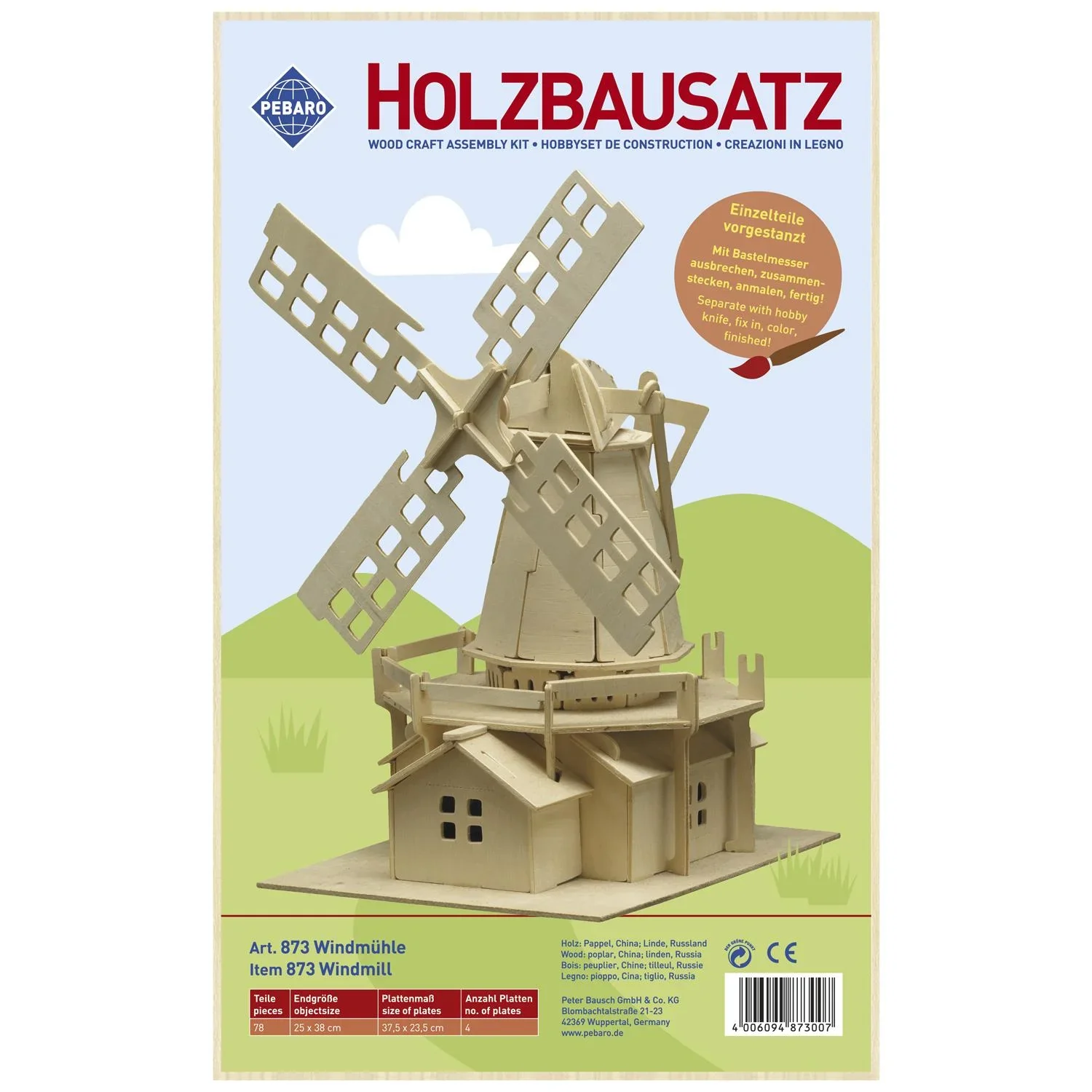 Holzbausatz "Windmühle", 25 x 38 cm - 0