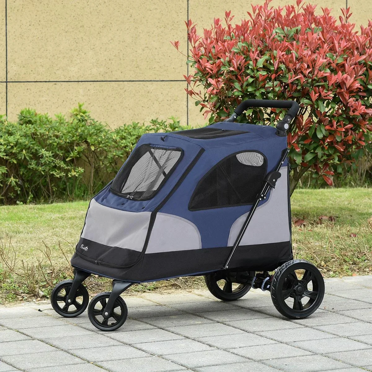 Hundebuggy Hundewagen mit 4 Räder Haustierbuggy für mittelgroße Hunde faltbar Oxford Blau+Grau 104,5 x 68,5 x 110 cm - 0