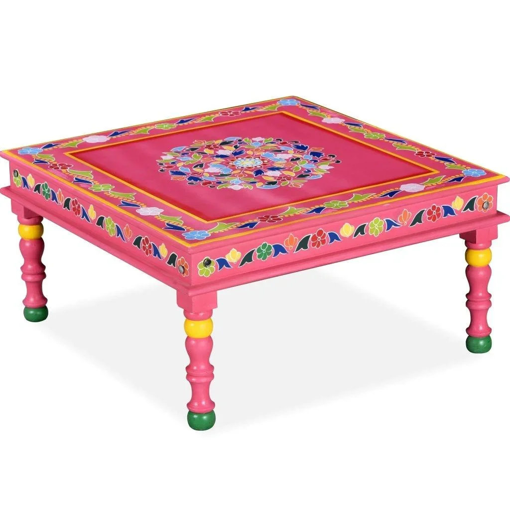 Couchtisch handbemaltes massives Mangoholz rosa - 2