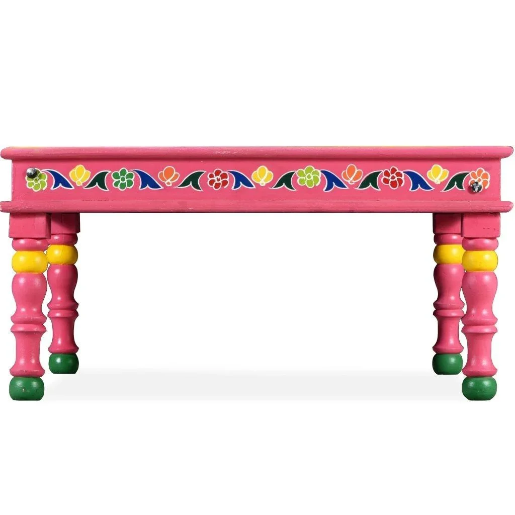 Couchtisch handbemaltes massives Mangoholz rosa - 4