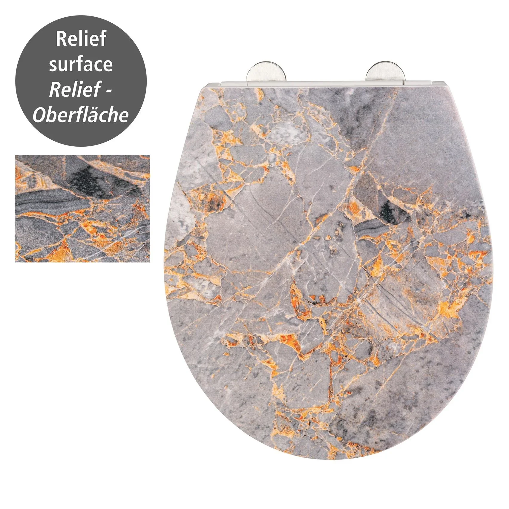 Premium WC-Sitz Grey Marble mit Relief, aus antibakteriellem Duroplast, mit Absenkautomatik - 0