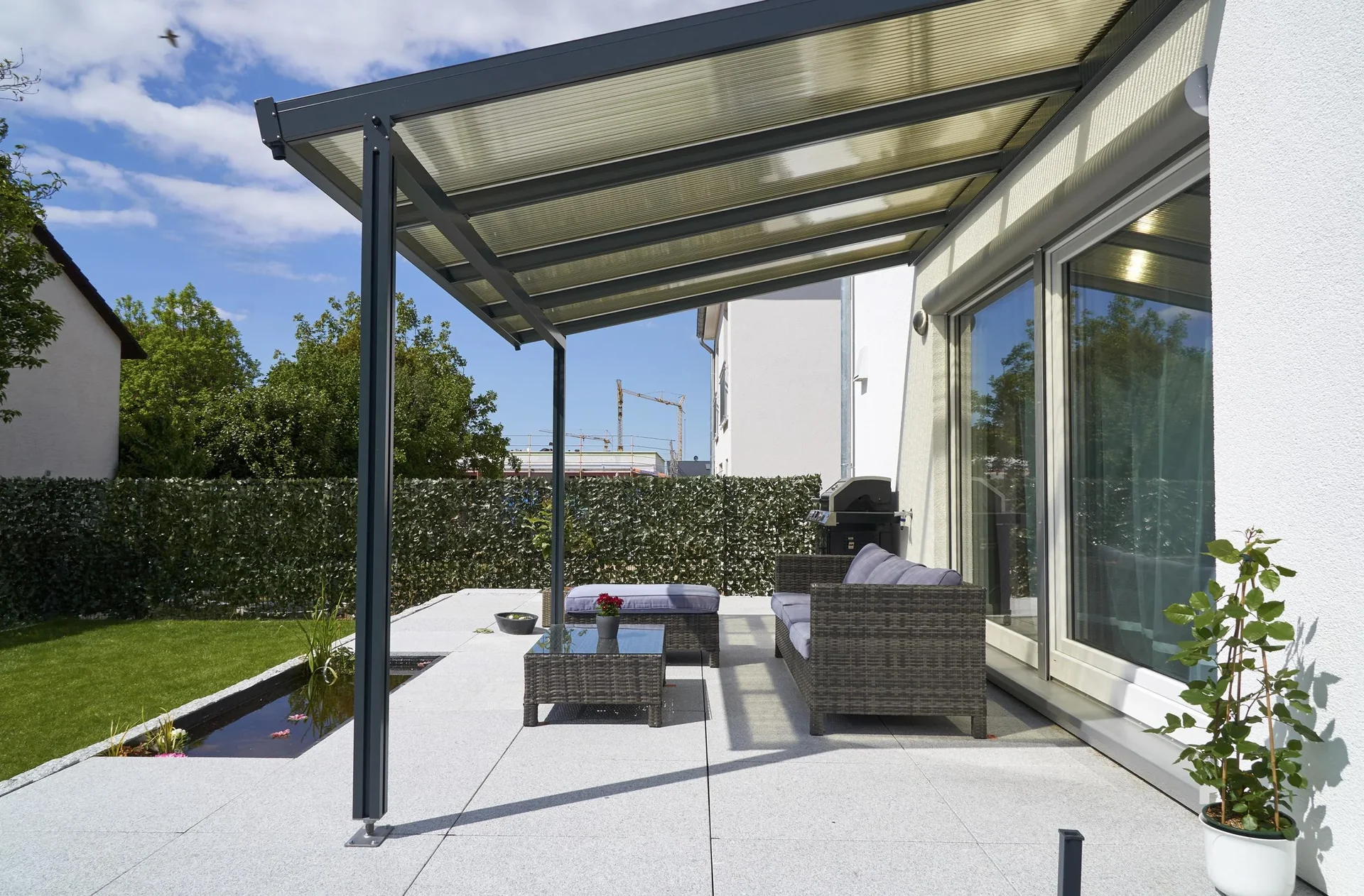 Terrassendach Premium, anthrazit, 4102 x 4060 mm - Acryl Stegplatten 16mm, bronze - 2