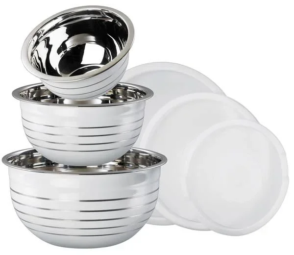 Schüssel-Set mit Deckel, Edelstahl, Weiß, 6-teilig - 1