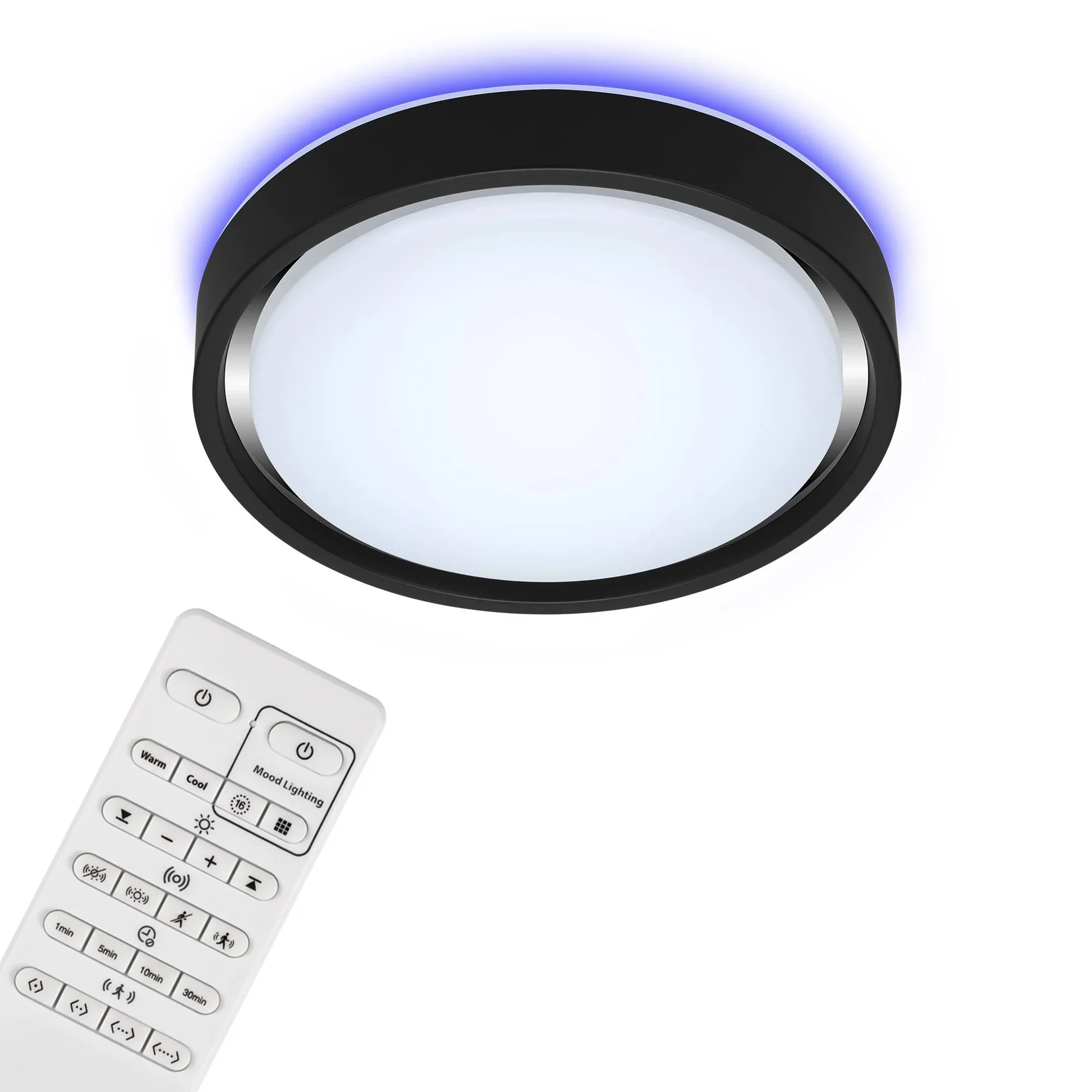 LED Deckenleuchte, rund, Ø 36 cm, CCT, Bewegungssensor, 30 Watt, schwarz - 2