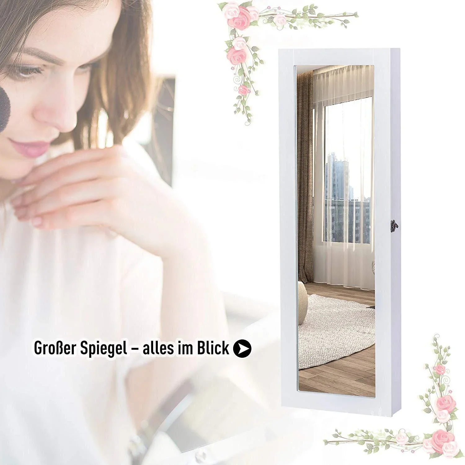 2 in 1 Schmuckschrank Wandspiegel L37 x W9.5 x H112 cm - 2