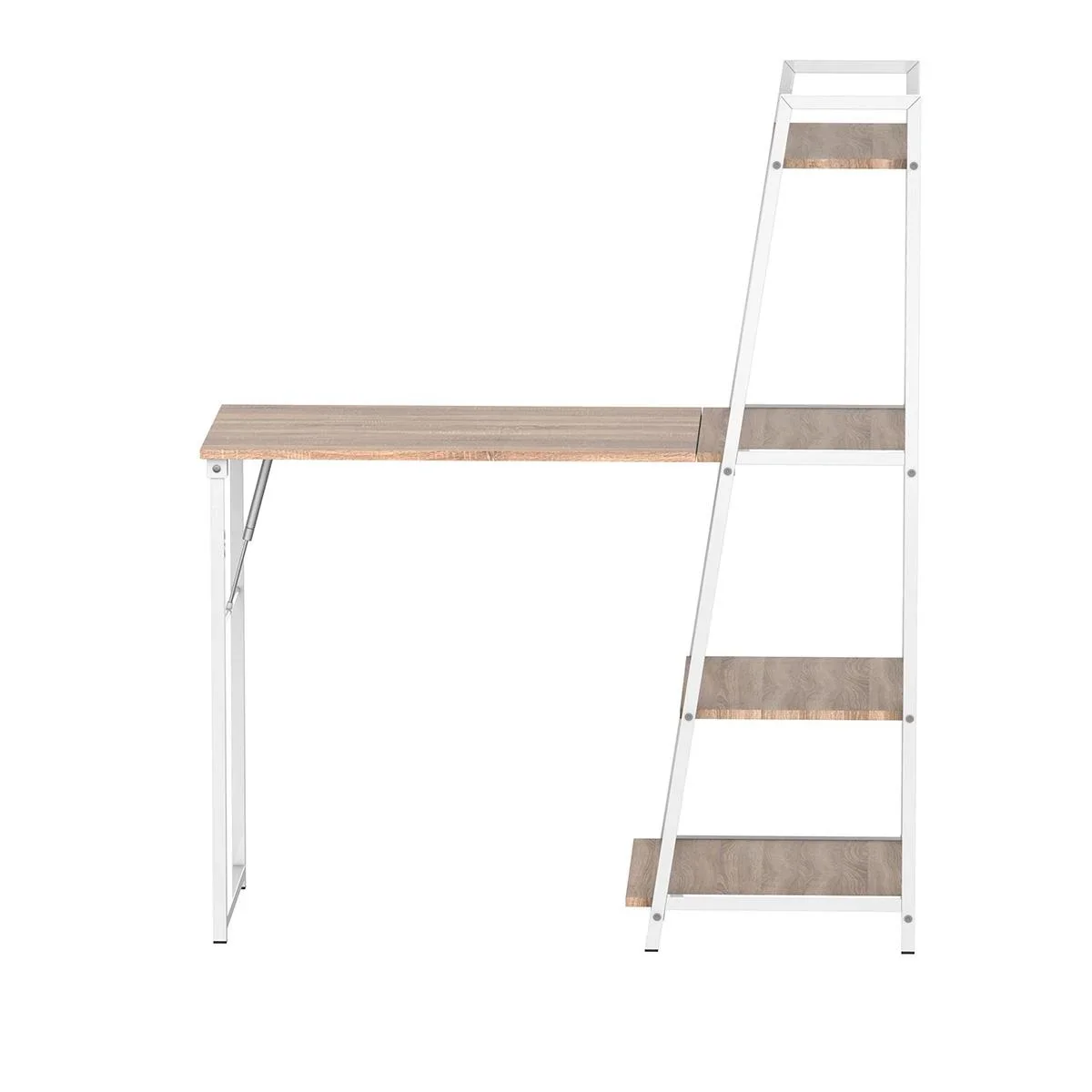 Schreibtisch klappbar mit 4 Tier Bücherregal, Computertisch, Bürotisch, E1 Spanplatte, Metallrahmen, Natur+Weiß, 106 x 4 - 3