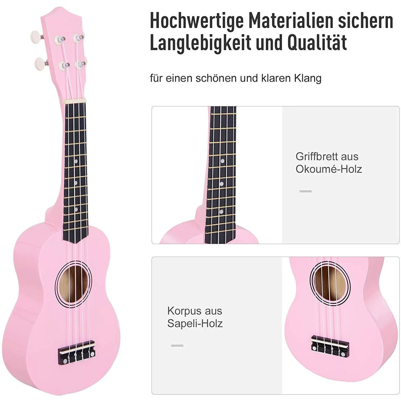 Ukulele Saiteninstrument Anfänger Nylonsaiten Birkenholz Rosa 53 x 17,5 x 6,2 cm - 0