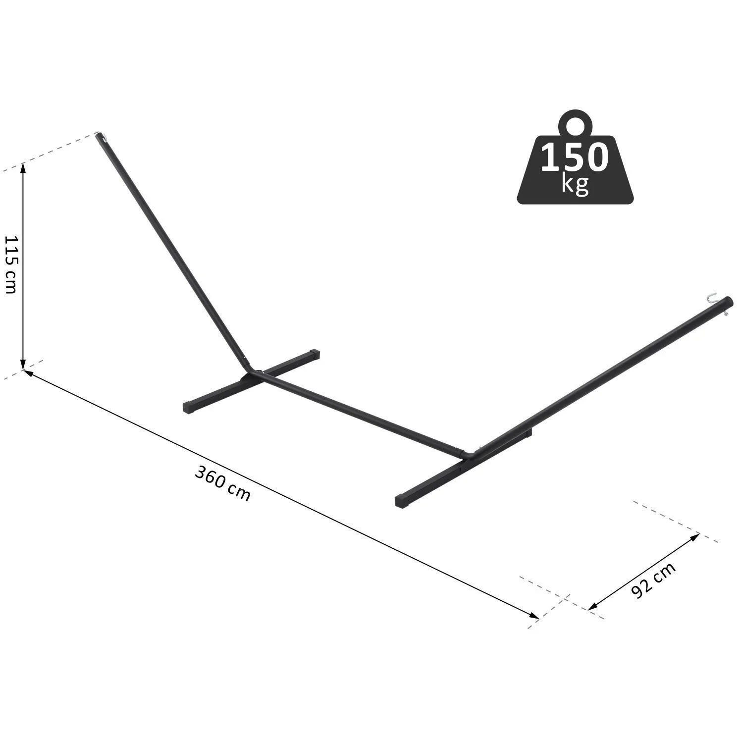 Hängemattengestell für Hängematte Hängemattenständer mit Hacken Garten Strand Metall 360x92x115cm bis 150kg - 5