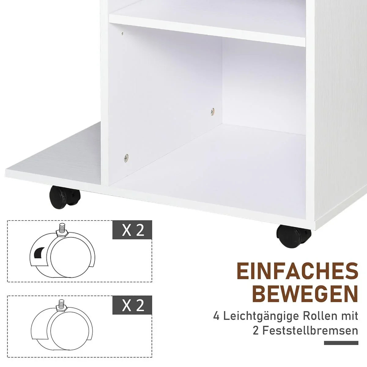 Druckertisch, Druckerständer, Bürowagen, Rollwagen mit Schublade+2 Ablagen+CPU-Ständer, Spanlatte, Weiß, 60 x 40 x 68,5 - 2