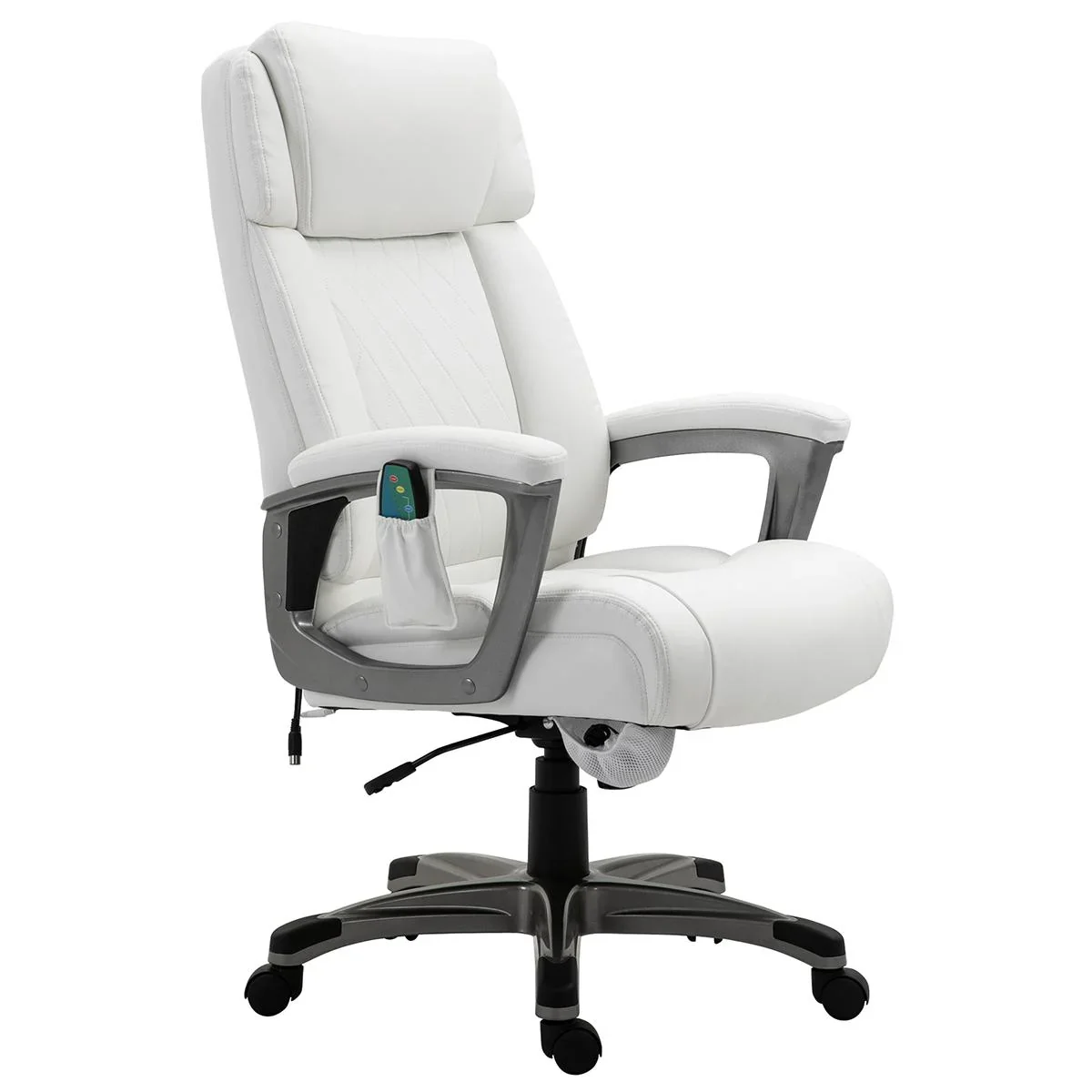 Massage-Bürostuhl 6-Punkt-Massage-Drehstuhl aus Kunstleder mit gewölbter Kopfstütze und Armlehne Weiß 70 x 76,5 x 114-12 - 1